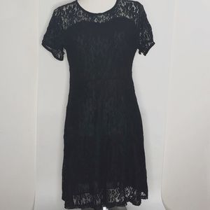 Little Black Lace Cap Sleeve Sheath Dress